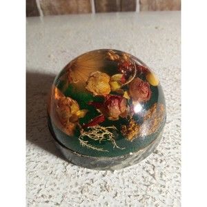 VINTAGE Resin Dried Flowers Paperweight